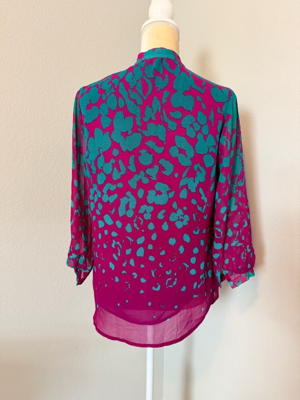 Calvin Klein Teal & Magenta Abstract Animal Print Chiffon Blouse - Picture 6 of 8